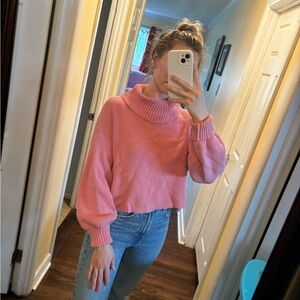 Long sleeve pink crop oversized turtleneck sweater